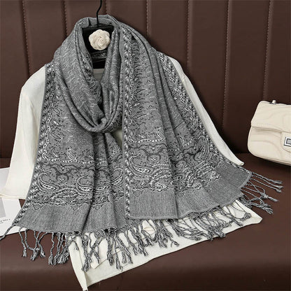 Buddhist Blessing Tibetan Cashew Jacquard Colorful Flower Print Tassels Shawl Fall Winter Soft Warm Scarf Wrap