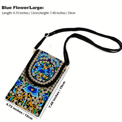 Buddhist Blessing Inula Flower Rose Embroidery Canvas Backpack Crossbody Bag