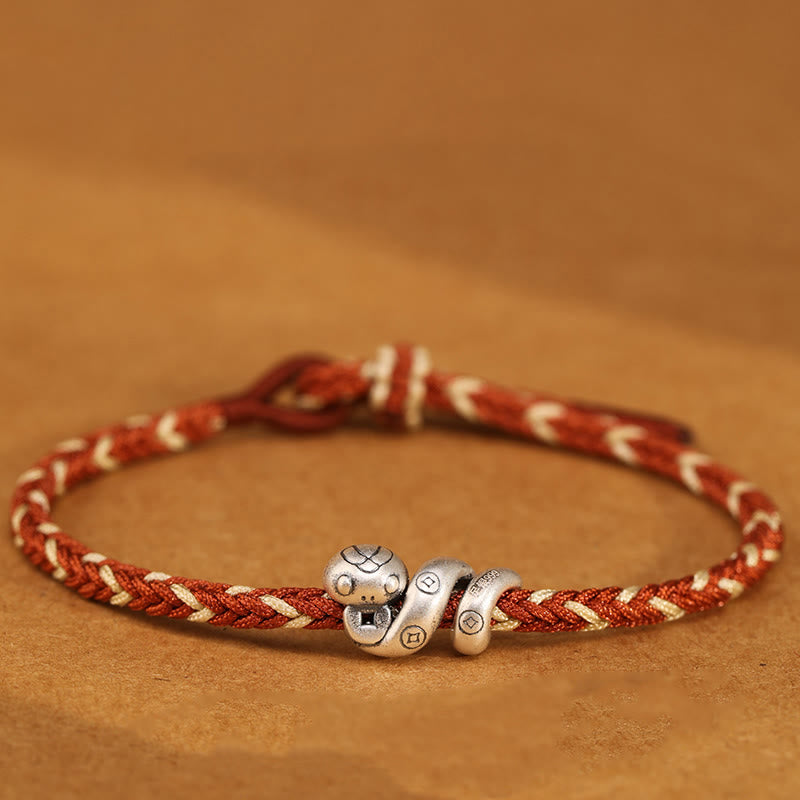 Buddhist Blessing 999 Sterling Silver Year of the Snake Handmade Copper Coin Protection Braided Bracelet