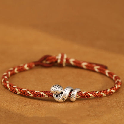 Buddhist Blessing 999 Sterling Silver Year of the Snake Handmade Copper Coin Protection Braided Bracelet