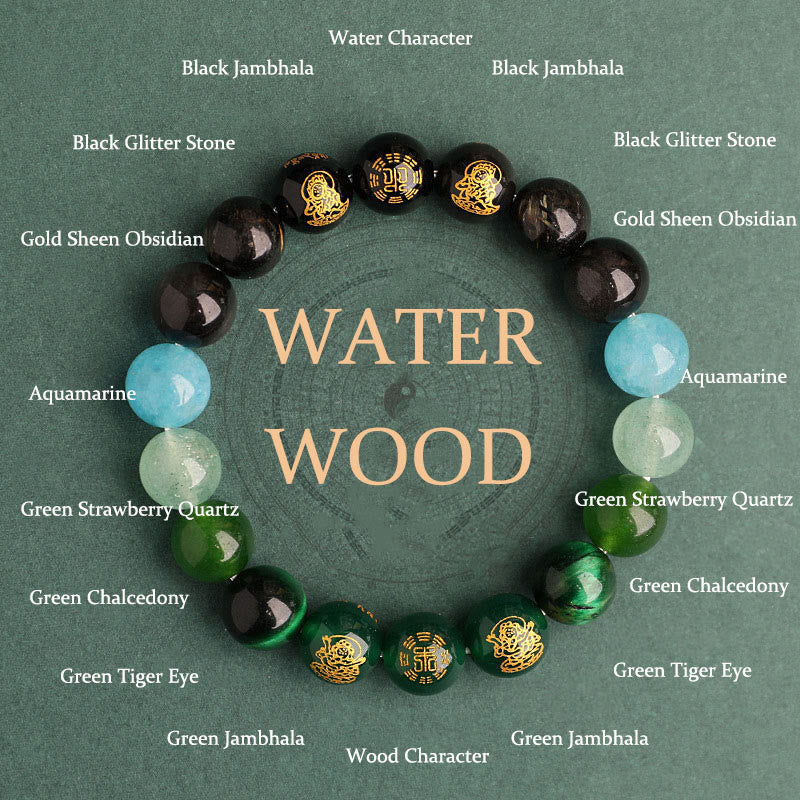 Buddhist Blessing Five Elements Various Agate Crystal South Red Agate Strawberry Quartz Sun Stone Citrine Luck Bracelet