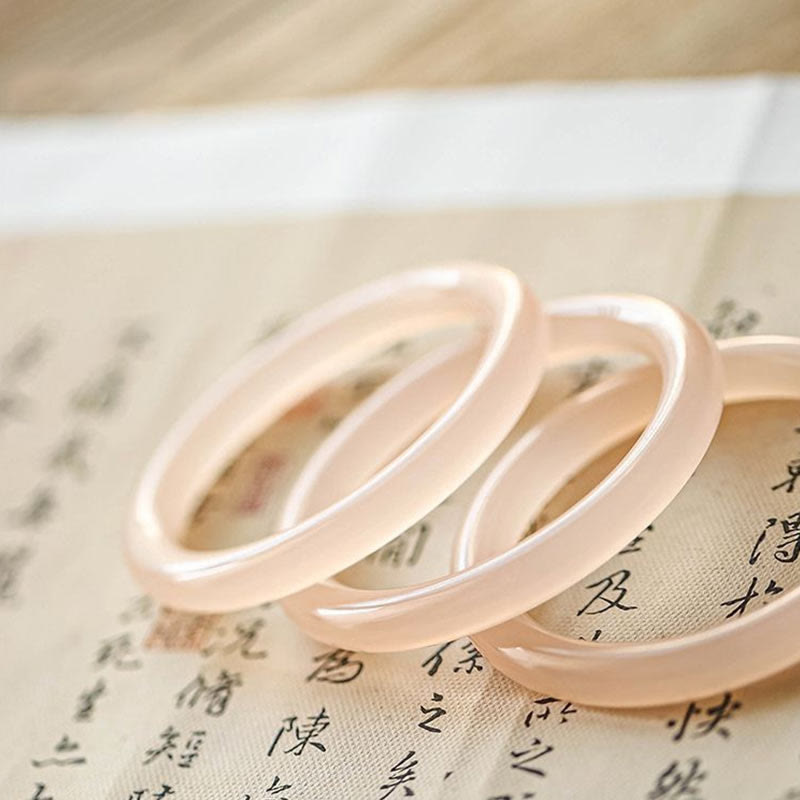 Buddhist Blessing Natural Dusty Rose Pink Jade Self-Love Bracelet Bangle