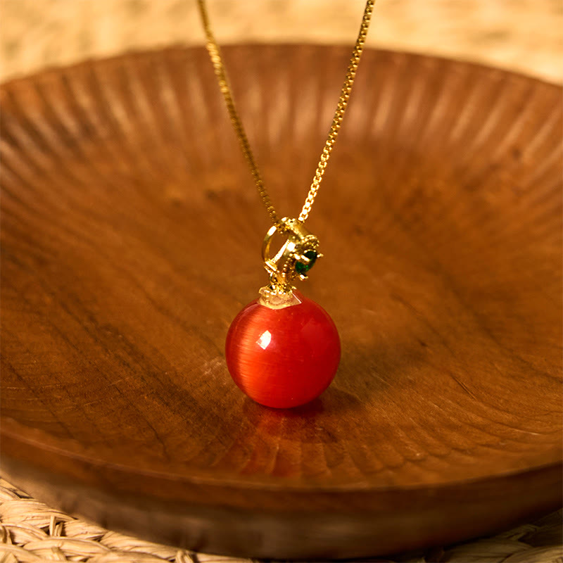 Buddhist Blessing Cat's Eye Round Ball Confidence Necklace Pendant