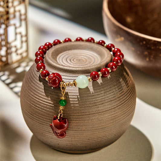 Buddhist Blessing Cinnabar Lotus Cute Fox Charm Blessing Bracelet