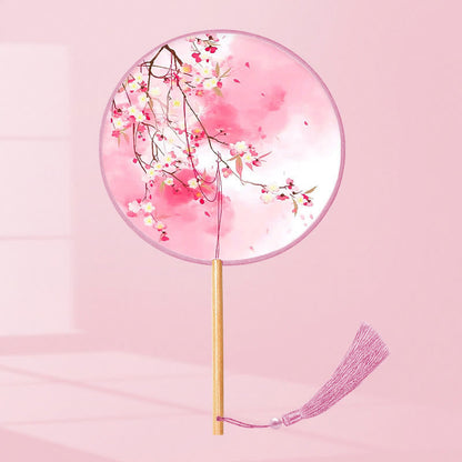 Buddhist Blessing Ginkgo Leaf Koi Fish Cherry Blossom Spring Flowers Handheld Wood Handle Fan