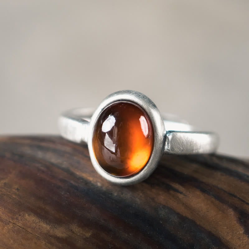 Buddhist Blessing Natural 925 Sterling Silver Garnet Adjustable Inserted Calm Ring