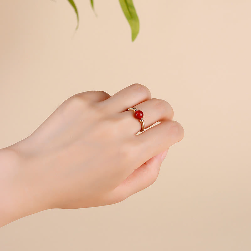 Buddhist Blessing Natural Stone Bead Alloy Healing Open Ring