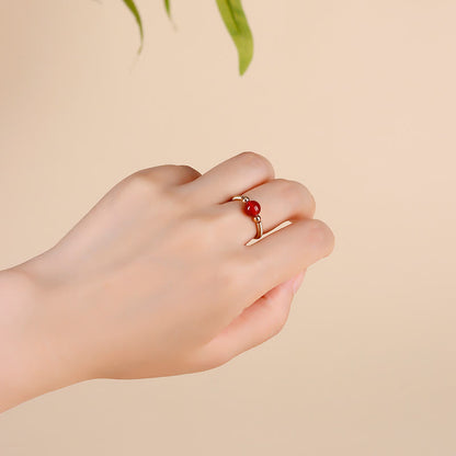 Buddhist Blessing Natural Stone Bead Alloy Healing Open Ring