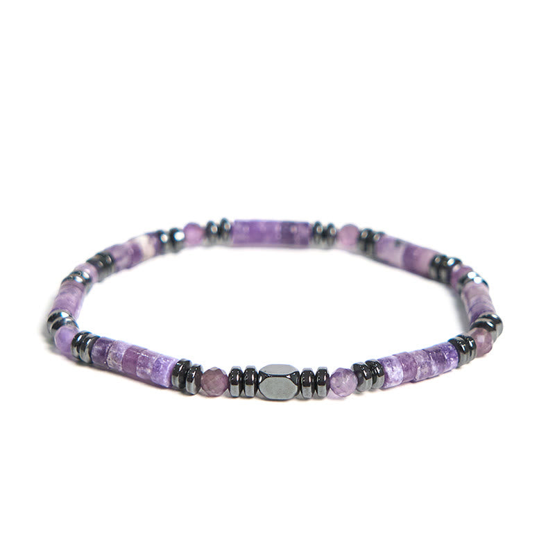 Buddhist Blessing Amethyst Hematite Spiritual Awareness Bracelet