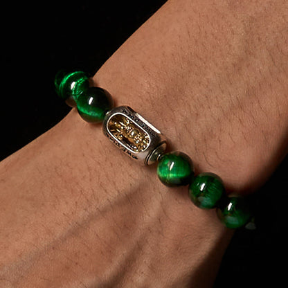 Buddhist Blessing Natural Green Tiger Eye Om Mani Padme Hum Positive Strength Bracelet