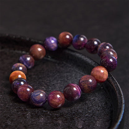 Buddhist Blessing Natural Purple Tiger Eye Protection Strength Bracelet