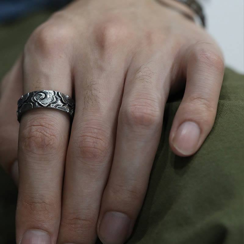 Buddhist Blessing 999 Sterling Silver Auspicious Clouds Adjustable Protection Ring