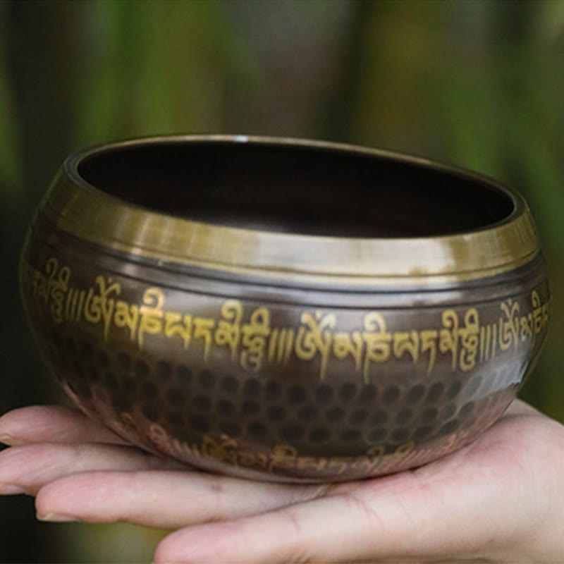 Buddhist Blessing Handcrafted Singing Bowl Scripture Pattern for Healing and Meditation Sound Bowl Set