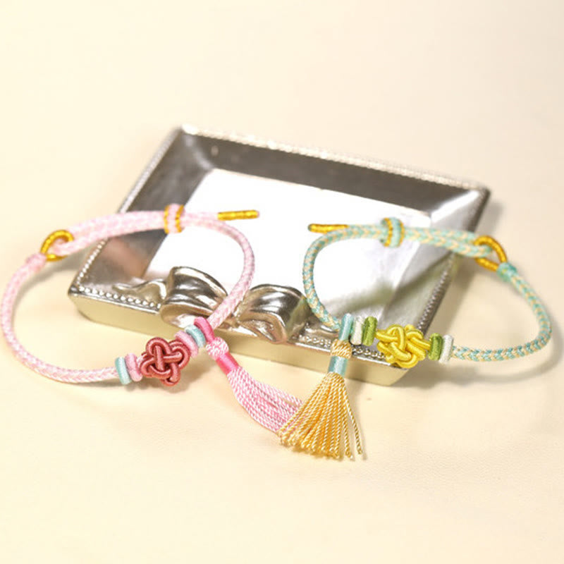 Buddhist Blessing Colorful String Peach Blossom Knot Tassels Protection Bracelet