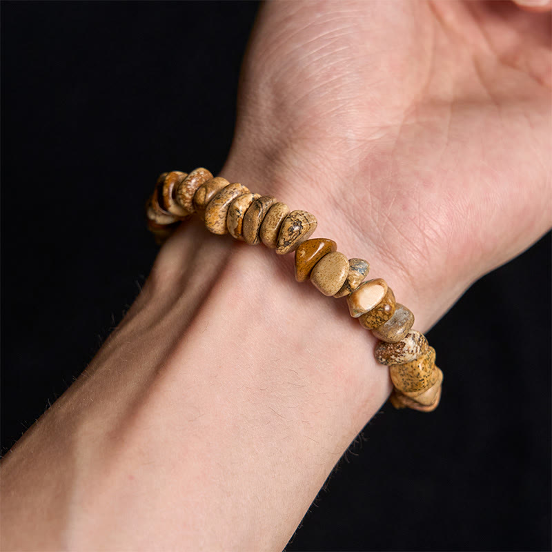 Buddhist Blessing Picture Jasper Irregular Blocks Balance Bracelet
