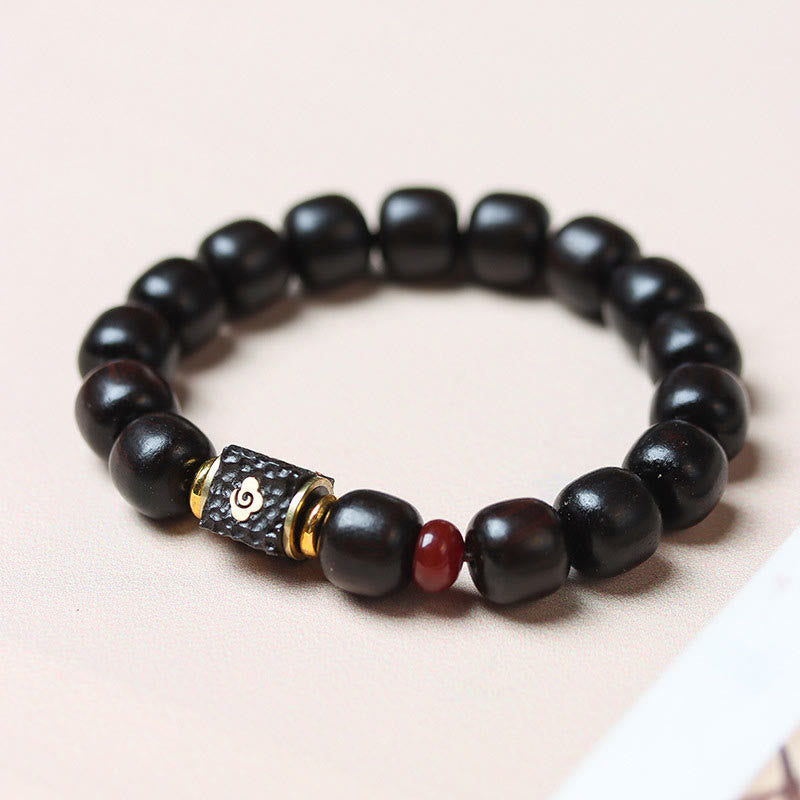 Buddhist Blessing Ebony Wood Auspicious Clouds Engraved Calm Bracelet