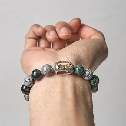 Buddhist Blessing Natural Grey Jasper Kambamba Jasper Om Mani Padme Hum Formless Buddha Healing Bracelet