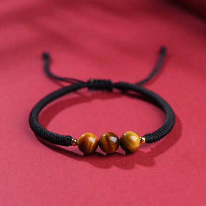 Buddhist Blessing Handmade Tiger Eye Bead Luck Protection Rope Bracelet
