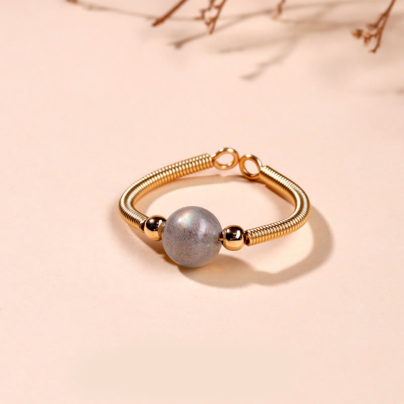 Buddhist Blessing Natural Stone Bead Alloy Healing Open Ring