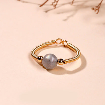 Buddhist Blessing Natural Stone Bead Alloy Healing Open Ring