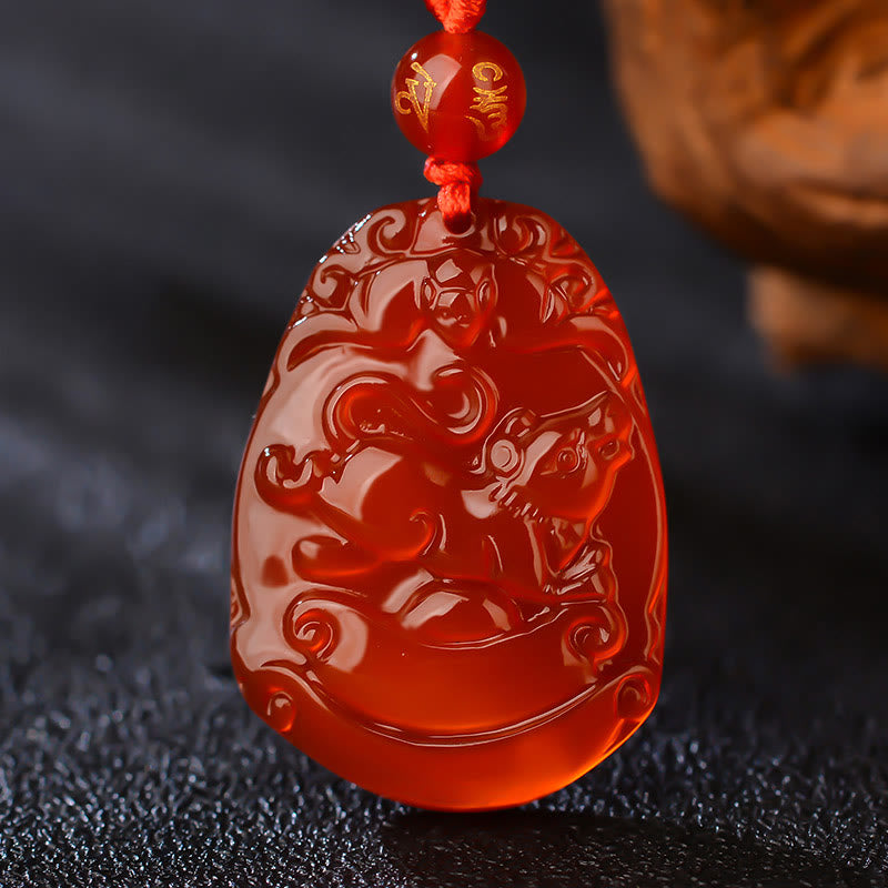 Buddhist Blessing Chinese Zodiac Red Agate Calm Necklace Pendant