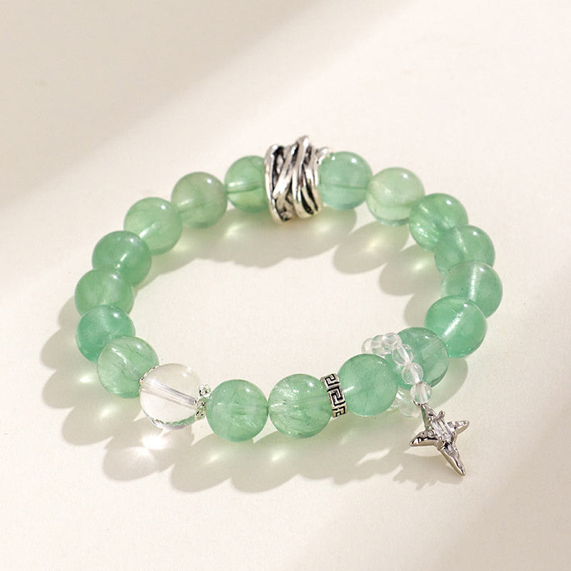 Buddhist Blessing Green Fluorite Beads Moon Star Peace Bracelet