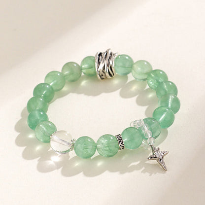 Buddhist Blessing Green Fluorite Beads Moon Star Peace Bracelet