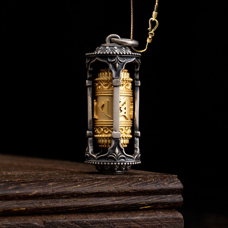 Buddhist Blessing 925 Sterling Silver Tibetan Prayer Wheel Om Mani Padme Hum Wisdom Necklace Pendant