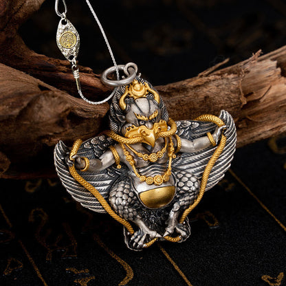 Buddhist Blessing 925 Sterling Silver Tibetan Garuda Bird Wisdom Necklace Pendant