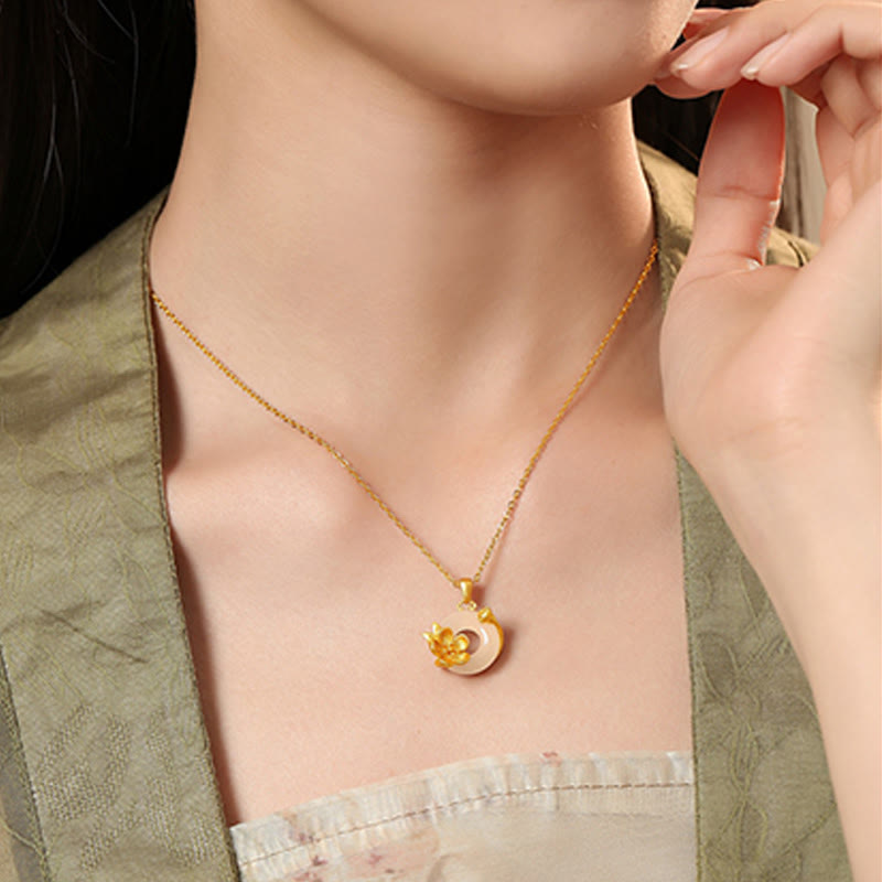 Buddhist Blessing Chalcedony 925 Sterling Silver Peace Buckle Flowers Necklace Pendant