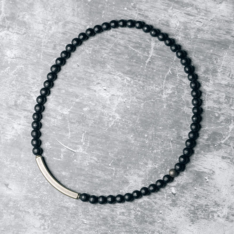 Buddhist Blessing Frosted Cut Surface Black Onyx Copper Brass Double Wrap Protection Bracelet