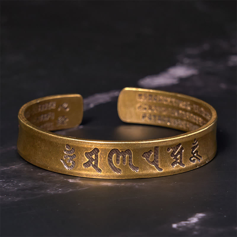Buddhist Blessing Six True Words 'om Mani Padme Hum' Heart Sutra Copper Brass Inner Peace Cuff Bracelet Bangle