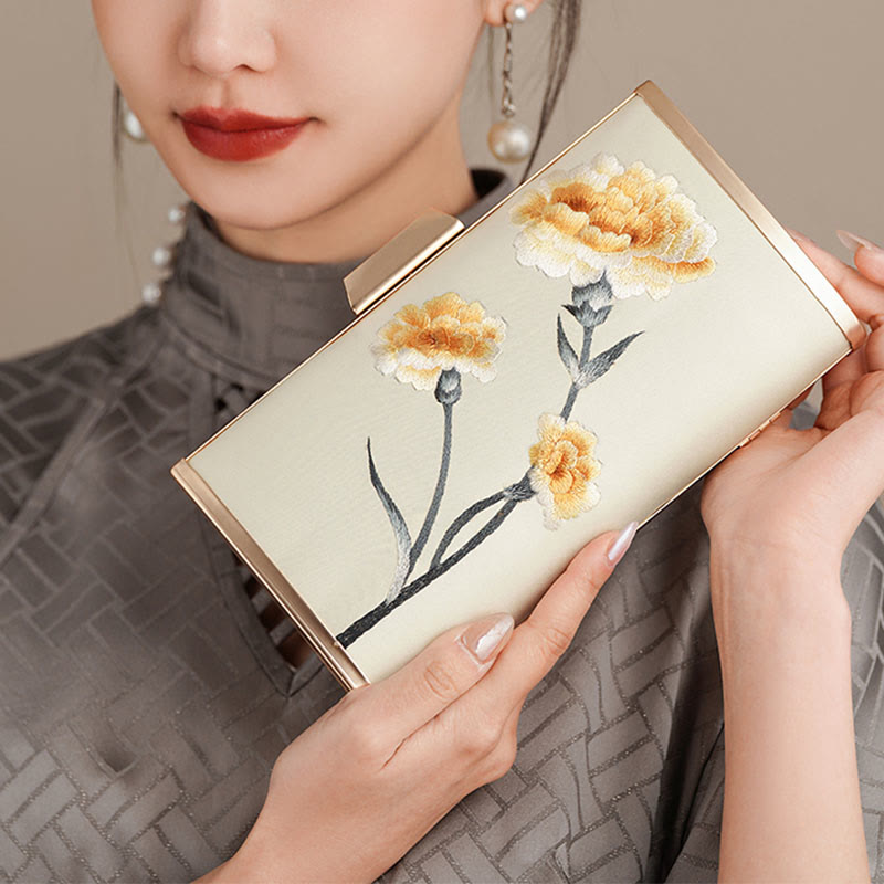 Buddhist Blessing Carnation Peony Begonia Su Embroidery Wedding Shopping Purse Handbag Crossbody Bag