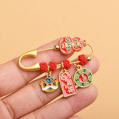 Buddhist Blessing Gourd Dancing Lion Fu Character Safe And Well Blessing Brooch