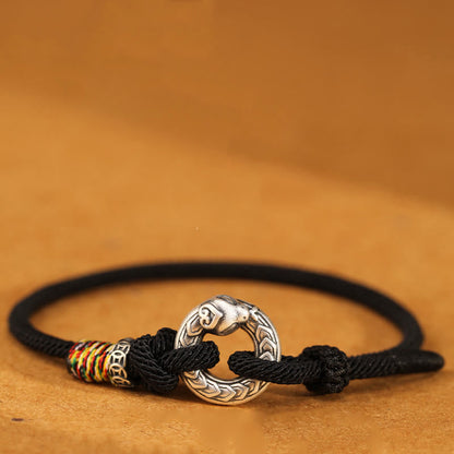 Buddhist Blessing Red String 999 Sterling Silver Peace Buckle Coin Year of the Snake Strength Bracelet