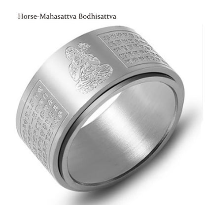 Buddhist Blessing Chinese Zodiac Natal Buddhist Blessing Heart Sutra Carved Titanium Steel Calm Rotatable Ring