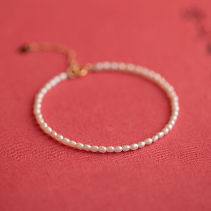 Buddhist Blessing 2mm Natural Pearl Ultra-thin Beads 14k Gold Plated Copper Wisdom Bracelet