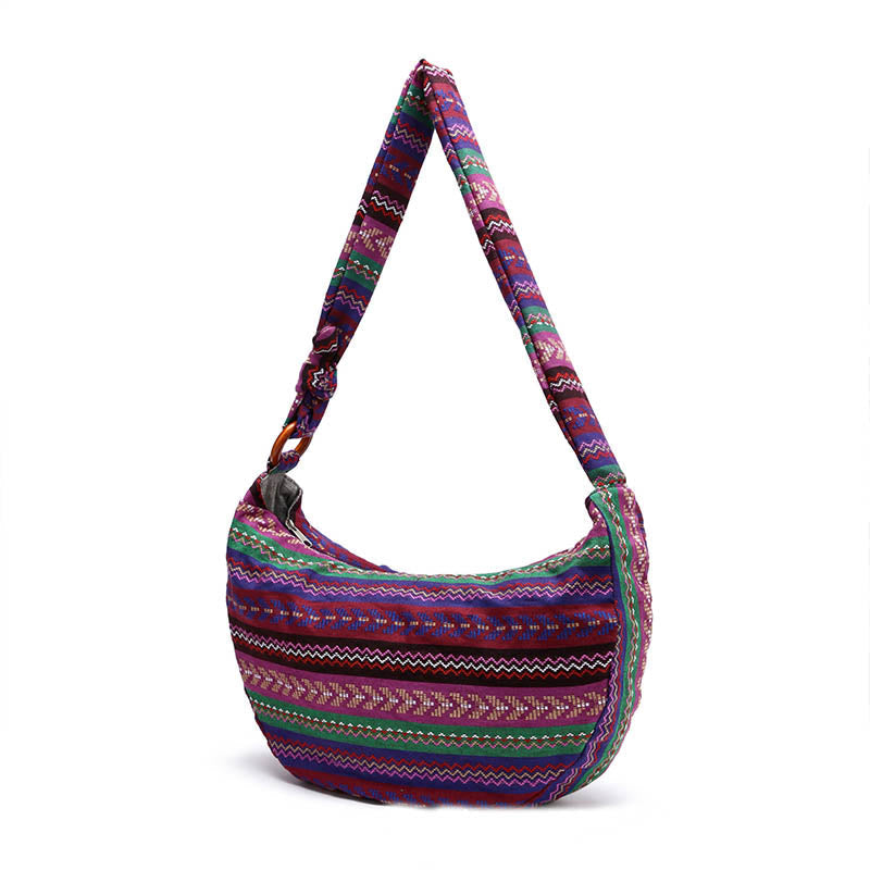 Buddhist Blessing Cotton Stripes Print Crossbody Bag Shoulder Bag