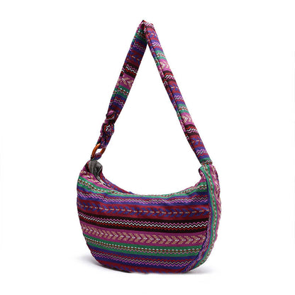Buddhist Blessing Cotton Stripes Print Crossbody Bag Shoulder Bag