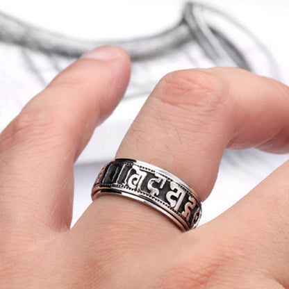 Buddhist Blessing Tibetan Om Mani Padme Hum Titanium Steel Spinner Balance Ring