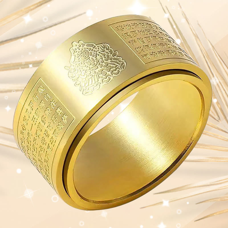 Buddhist Blessing Chinese Zodiac Natal Buddhist Blessing Heart Sutra Carved Titanium Steel Calm Rotatable Ring