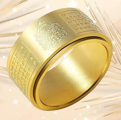 Buddhist Blessing Chinese Zodiac Natal Buddhist Blessing Heart Sutra Carved Titanium Steel Calm Rotatable Ring