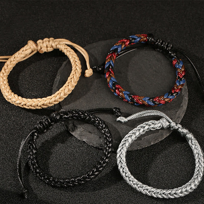 Buddhist Blessing Handmade Eight Thread Peace Knot Wax Cord Rope Braided Bracelet