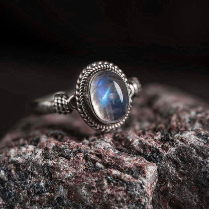 Buddhist Blessing 925 Sterling Silver Natural Moonstone Positive Ring