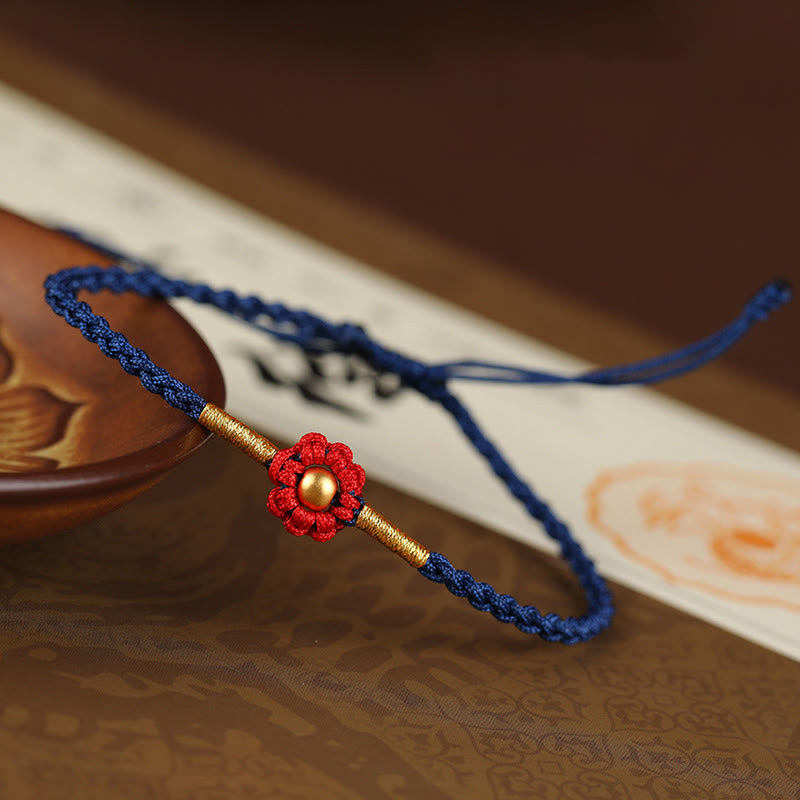 Buddhist Blessing 999 Gold Mini Bead Handmade Flower Design Luck Protection Rope Bracelet