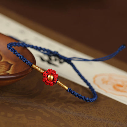 Buddhist Blessing 999 Gold Mini Bead Handmade Flower Design Luck Protection Rope Bracelet