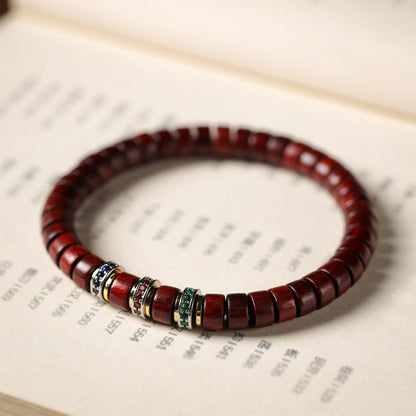 Buddhist Blessing Ebony Wood Small Leaf Red Sandalwood Zircon Peace Bracelet