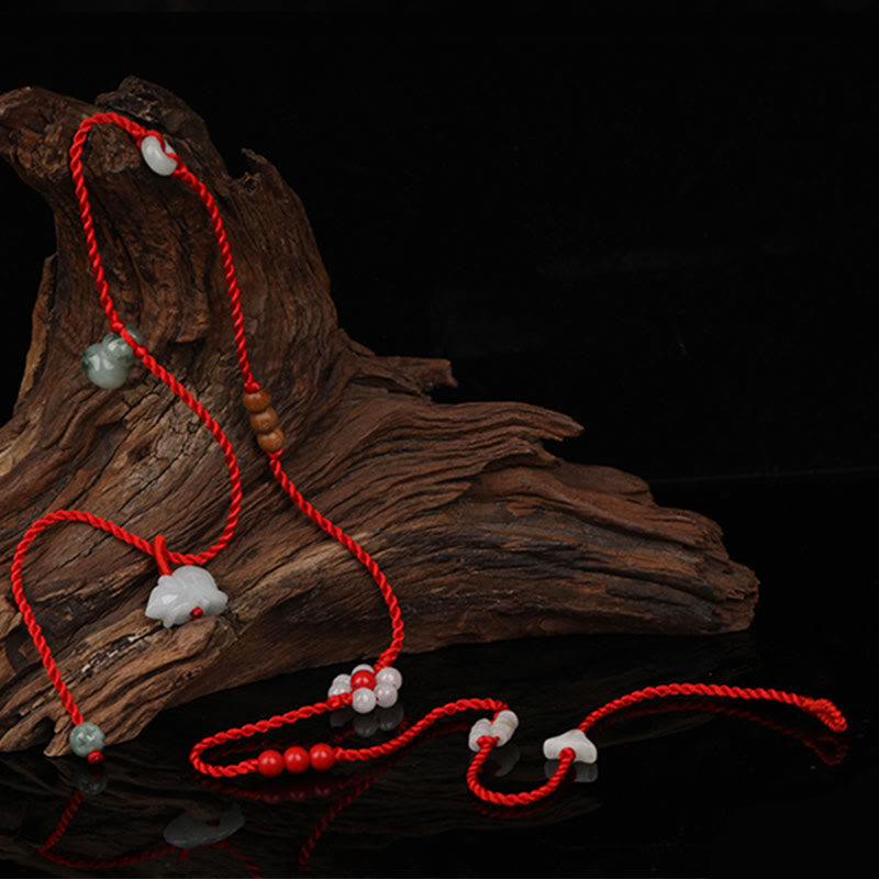 Buddhist Blessing Chinese Zodiac Peach Wood Blessing Red String Belly Chain