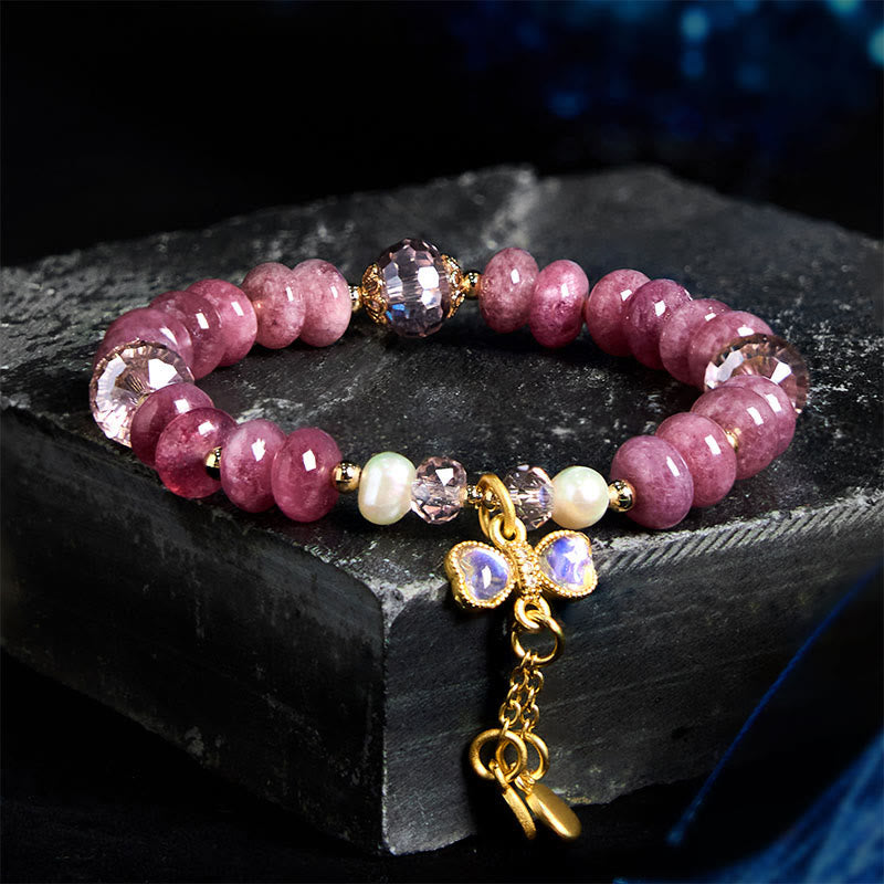 Buddhist Blessing Natural Rose Quartz Bow Peace Buckle Loving Energy Bracelet