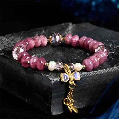 Buddhist Blessing Natural Rose Quartz Bow Peace Buckle Loving Energy Bracelet